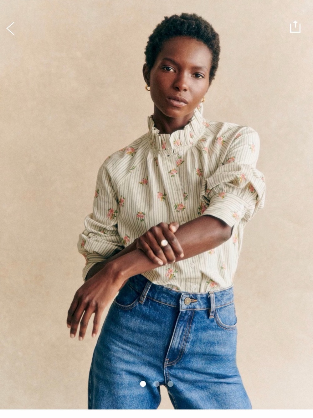 Sézane Louna Floral Ruffle-Neck Cotton Blouse